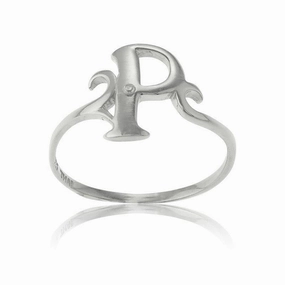 Sterling Silver Single CZ "P" Ring, Size 8