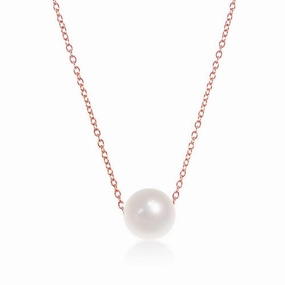 Sterling Silver Single Threaded Freshwater Pearl Necklace - Rose Gold Plated