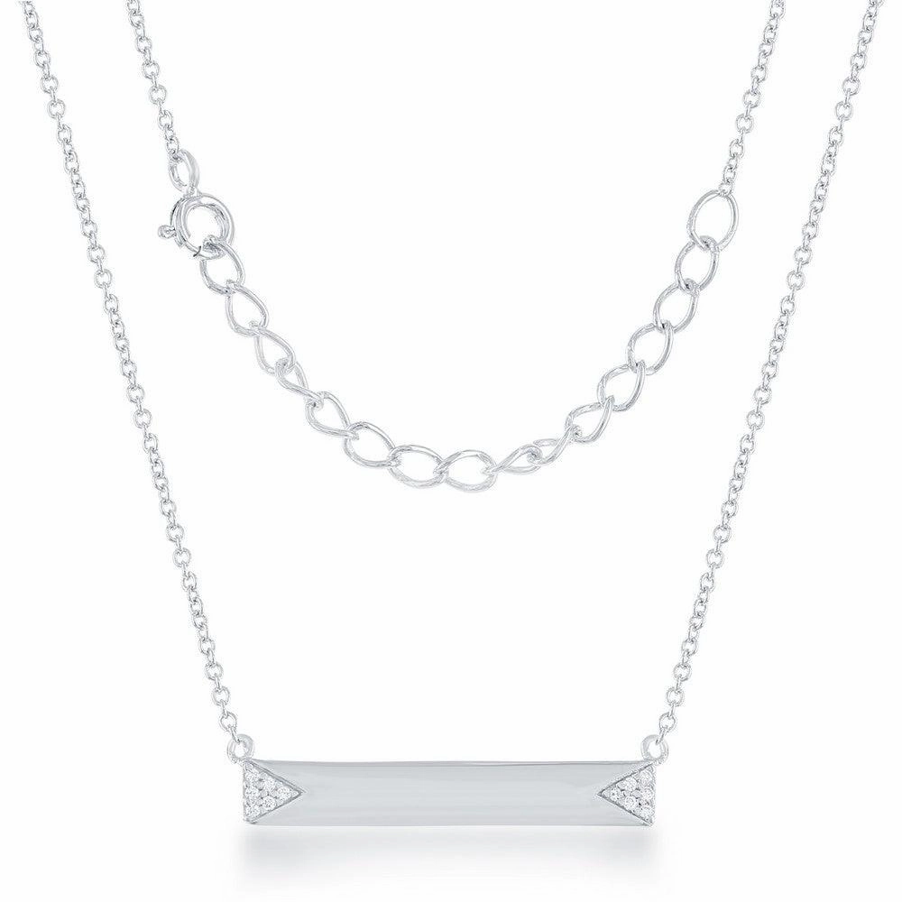 Sterling Silver Small Bar with CZ Edges Bar Necklace