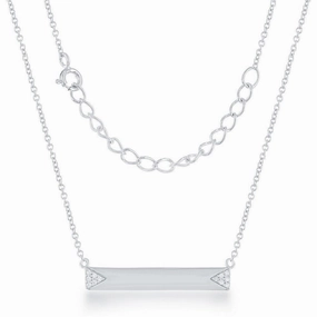 Sterling Silver Small Bar with CZ Edges Bar Necklace