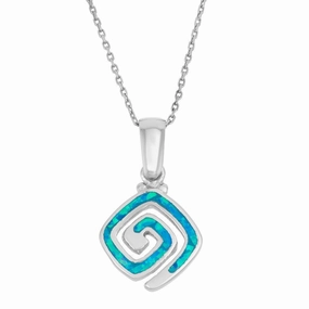Sterling Silver Small Blue Inlay Opal Swirl Pendant