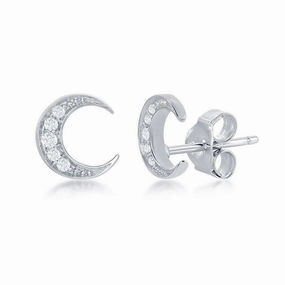 Sterling Silver Small Crescent Moon Stud Earrings