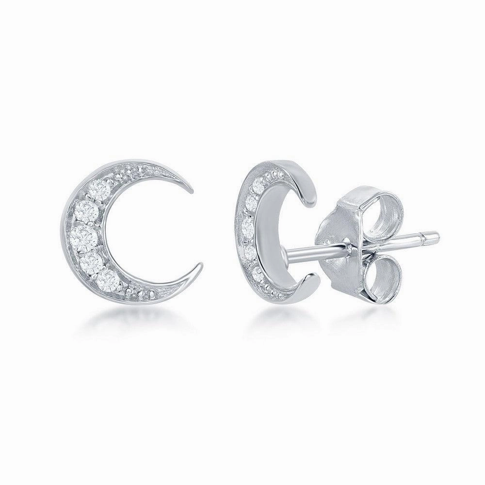 Sterling Silver Small Crescent Moon Stud Earrings