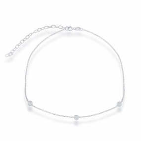 Sterling Silver Small CZ By The Yard Choker Necklace