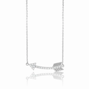Sterling Silver Small CZ Curved Arrow Necklace