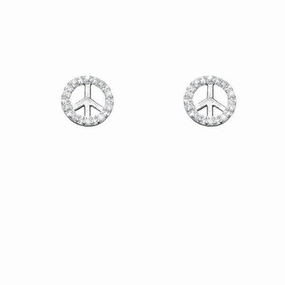 Sterling Silver Small CZ Peace Earrings