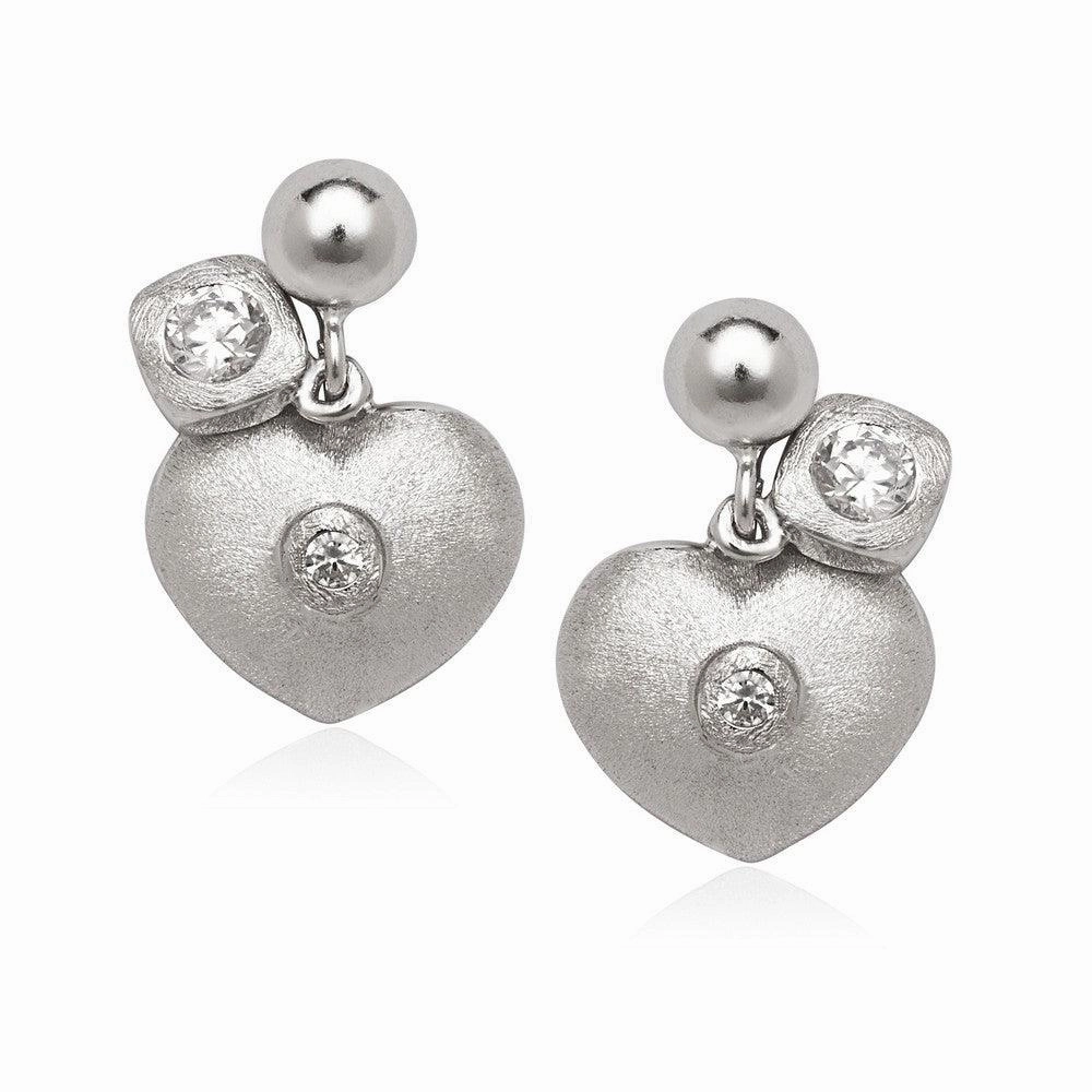 Sterling Silver Small CZ with Heart Earrings