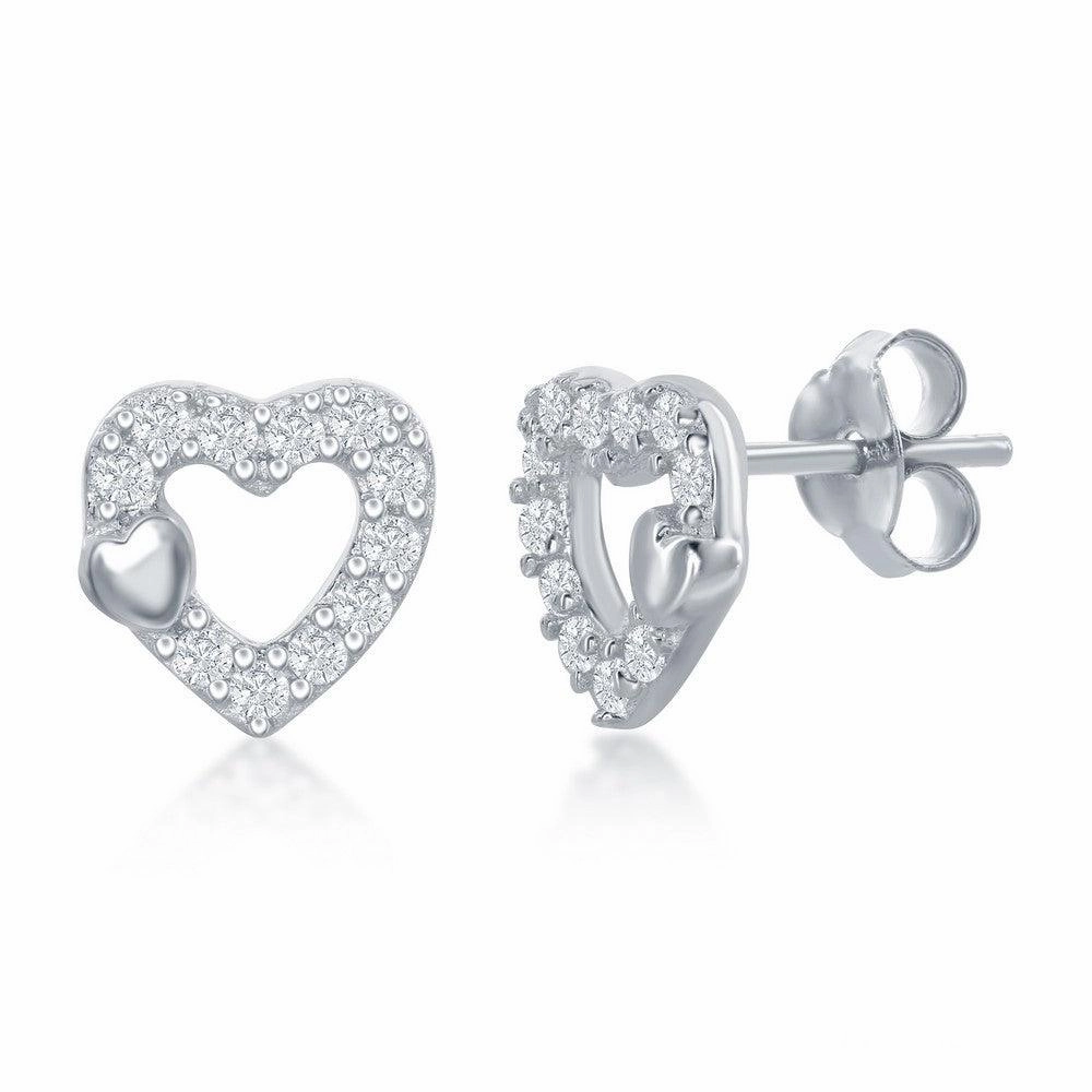 Sterling Silver Small Open CZ Heart Necklace and Earrings Set