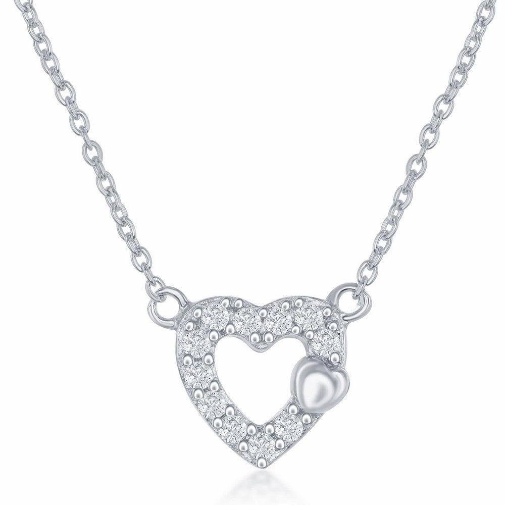 Sterling Silver Small Open CZ Heart Necklace and Earrings Set