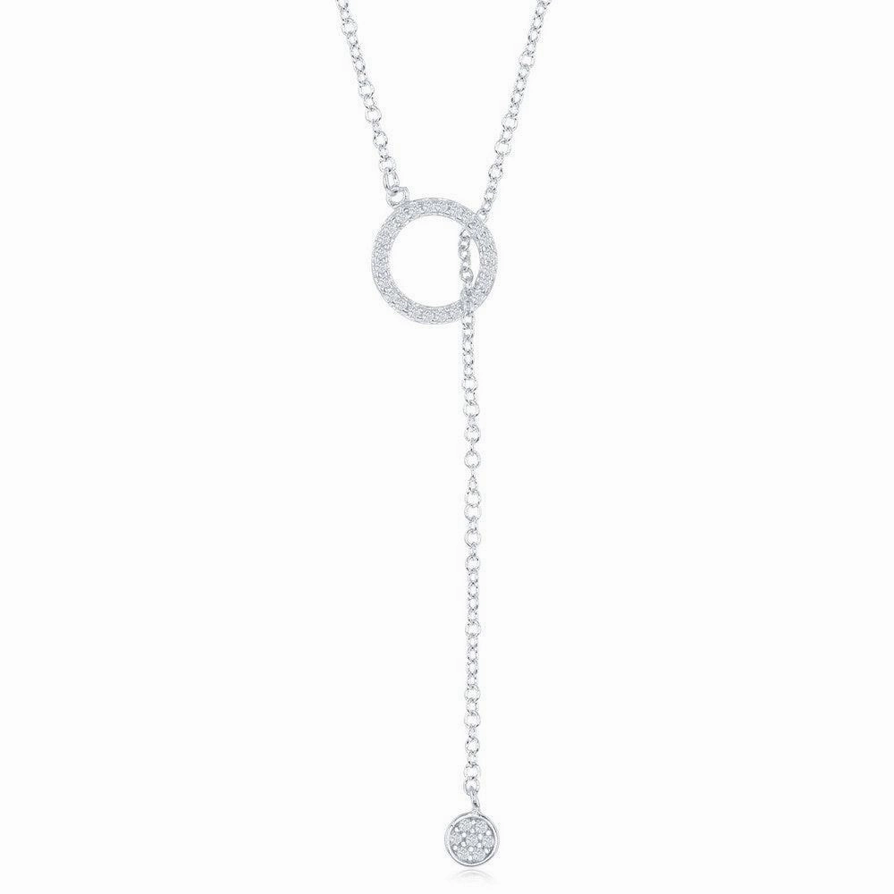 Sterling Silver Small Open CZ Ring and Small Disc Necklace