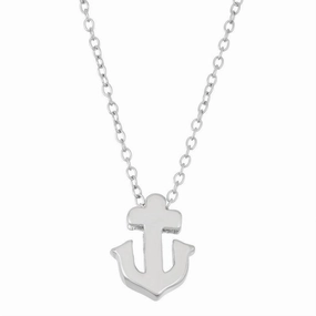 Sterling Silver Small Shiny Anchor Design Necklace