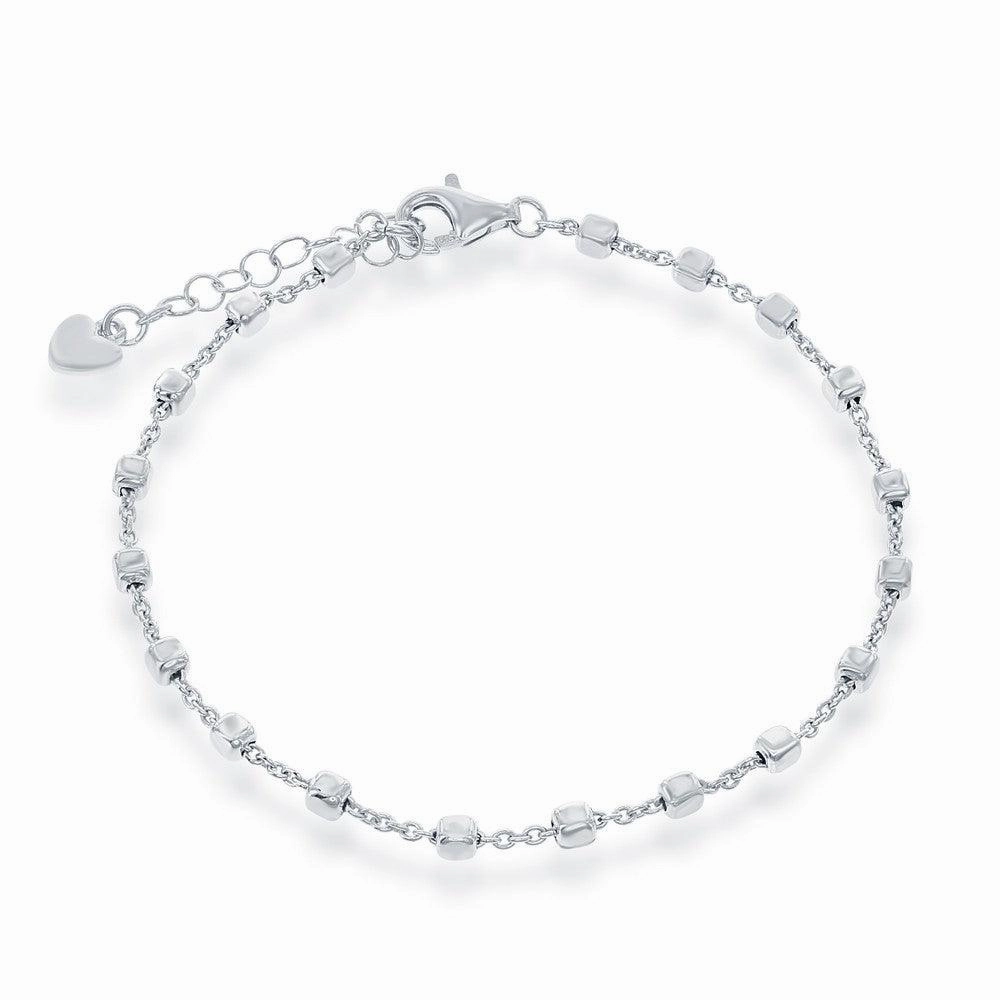 Sterling Silver Small Square Bead Bracelet, 7"