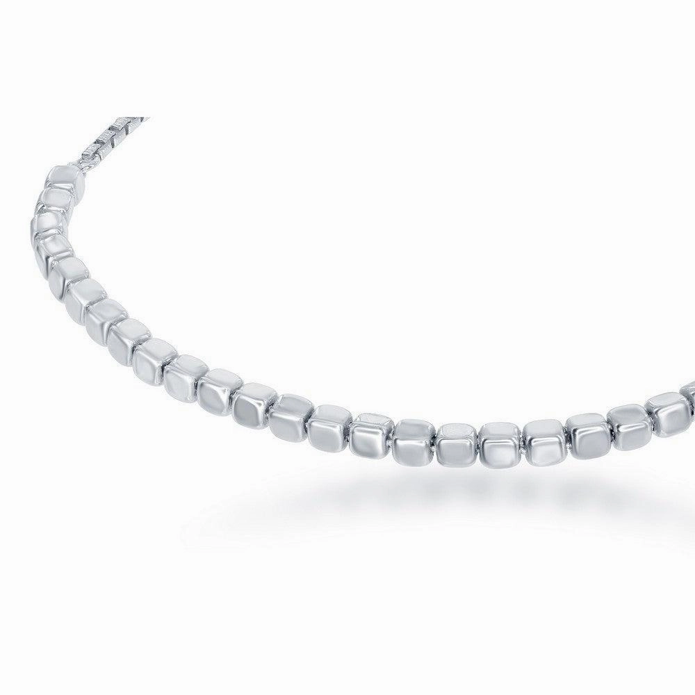 Sterling Silver Small Square Beaded Adjustable Bolo Bracelet