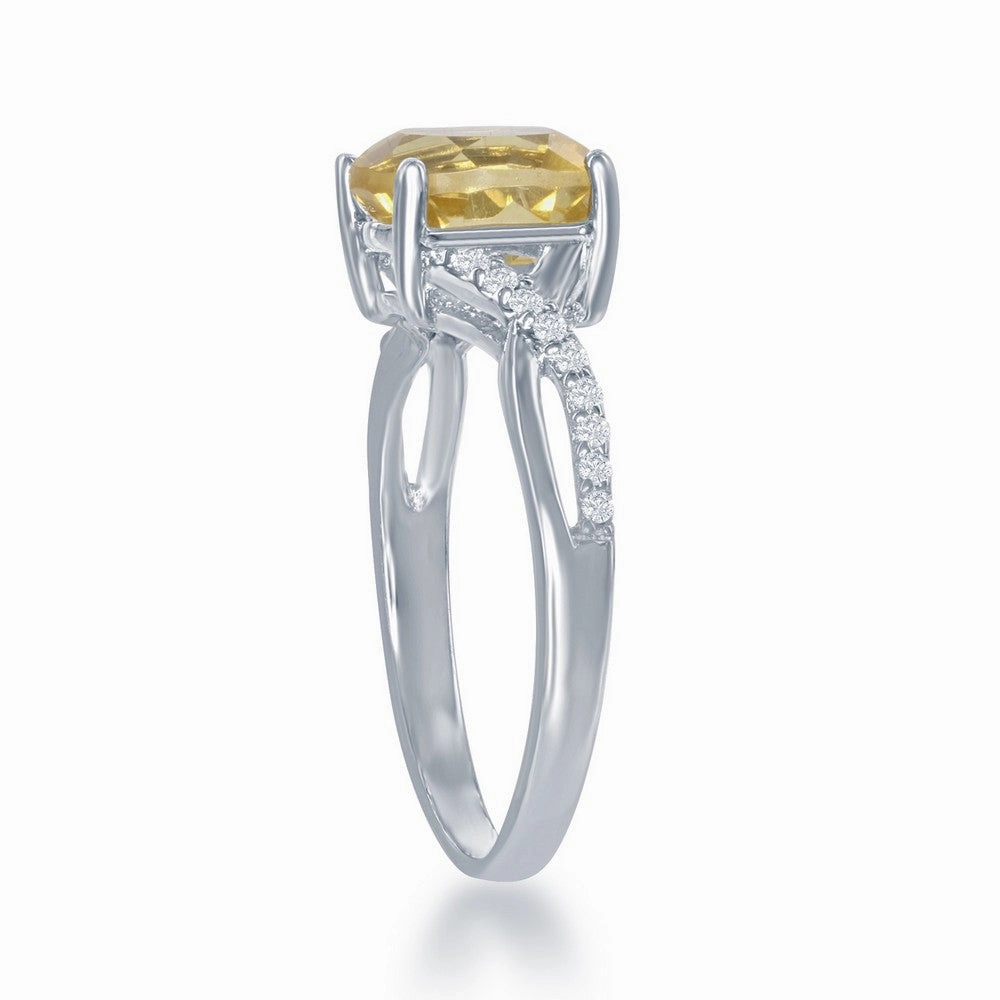 Sterling Silver Small Square Citrine Ring - W-1679