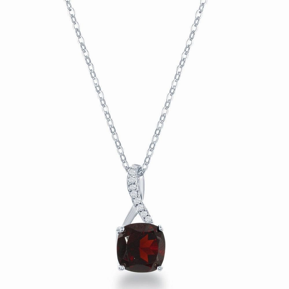 Sterling Silver Small Square Garnet with White Topaz on Top Pendant