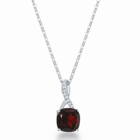 Sterling Silver Small Square Garnet with White Topaz on Top Pendant