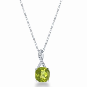 Sterling Silver Small Square Peridot Pendant