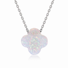 Sterling Silver Small White Opal Flower Necklace