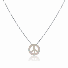 Sterling Silver Small White Opal Peace Necklace