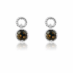 Sterling Silver Smokey Topaz Gemstone Twisted Wire Circle Earrings