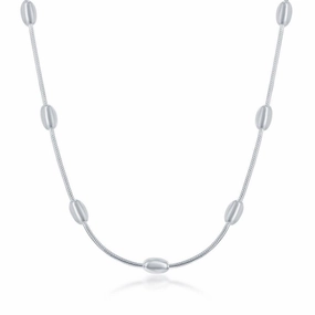 Sterling Silver Snake and Oval Beads Chain, 10"