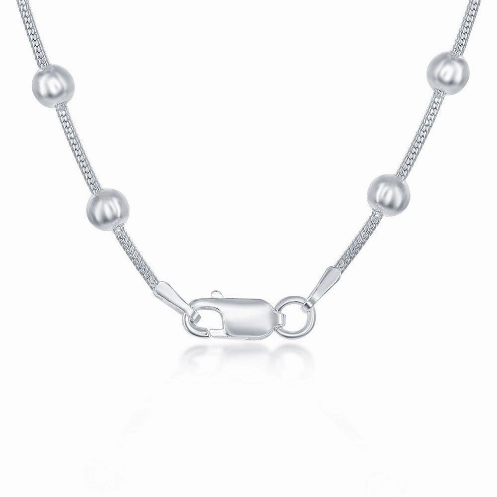 Sterling Silver Snake and Round Beads Chain, 18"