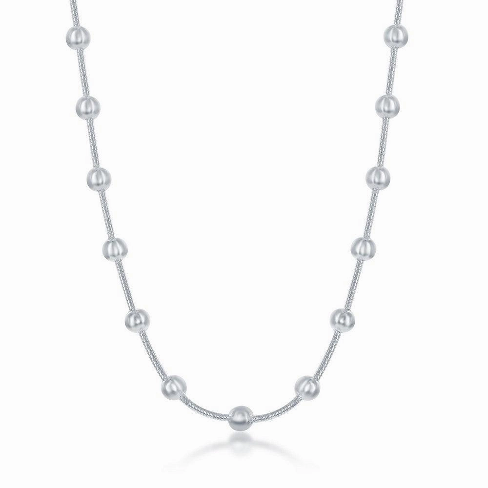 Sterling Silver Snake and Round Beads Chain, 18"