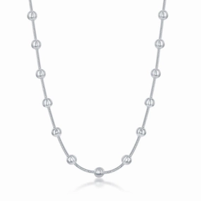 Sterling Silver Snake and Round Beads Chain, 24"