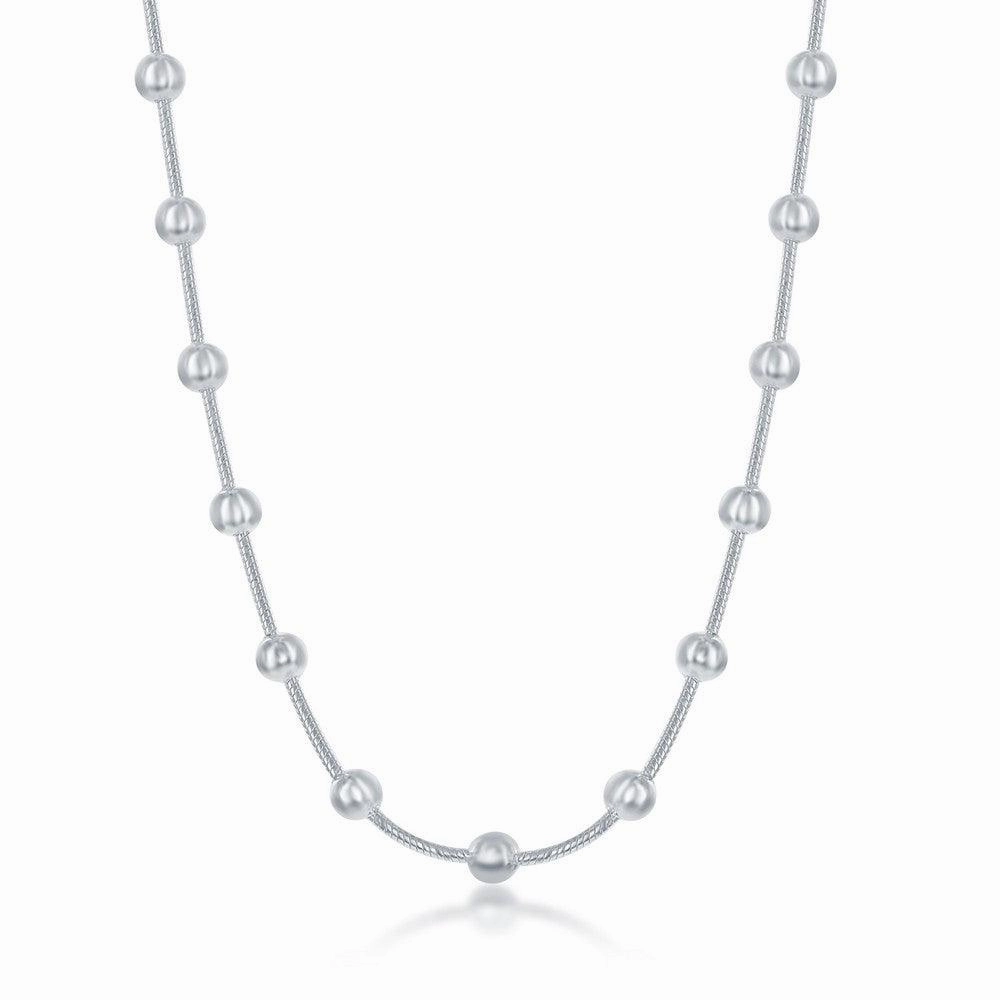 Sterling Silver Snake and Round Beads Chain, 7"