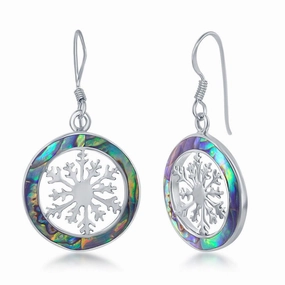Sterling Silver Snowflake Round Earrings - Abalone