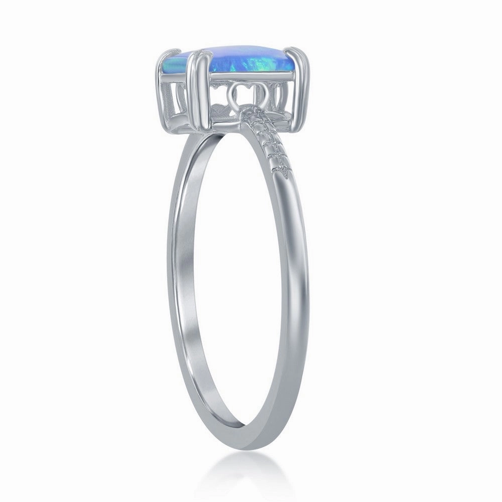 Sterling Silver Square Blue Opal Beaded Band Ring - W-2527