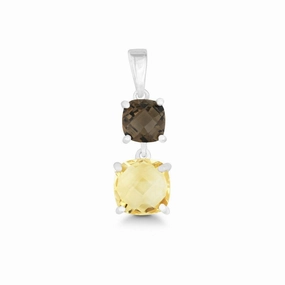 Sterling Silver Square Smokey and Citrine Pendant