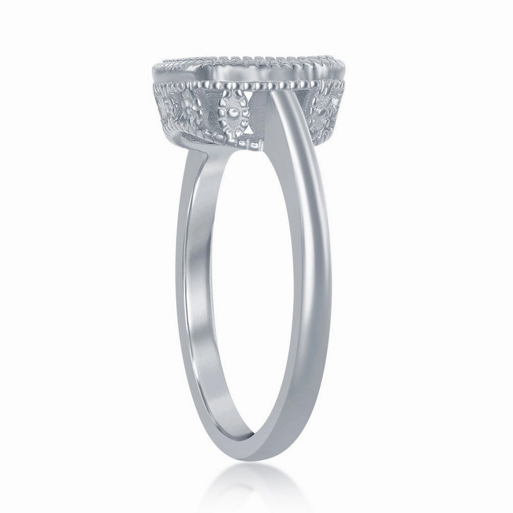 Sterling Silver  Square White Inlay Opal Ring - W-2521