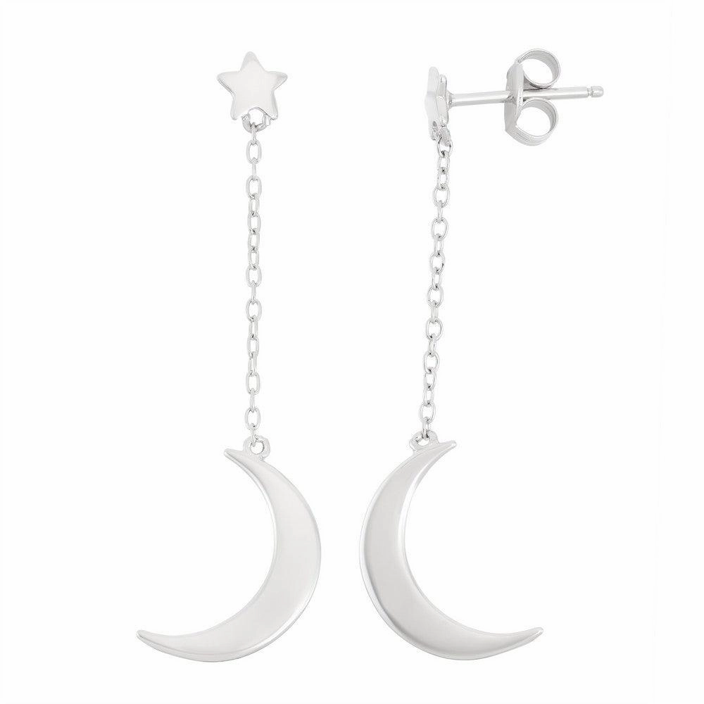 Sterling Silver Star with Crescent Moon Earrings
