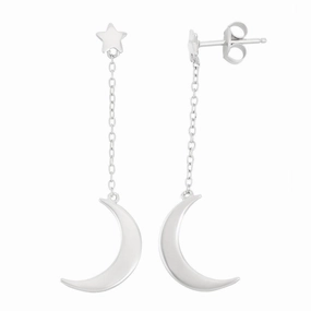 Sterling Silver Star with Crescent Moon Earrings