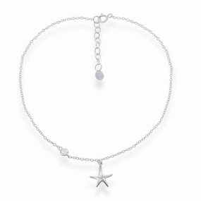 Sterling Silver Starfish with Single Cubic Zirconia Anklet