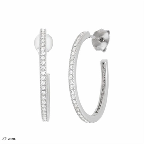 Sterling Silver Thin CZ 20mm Hoop Earrings