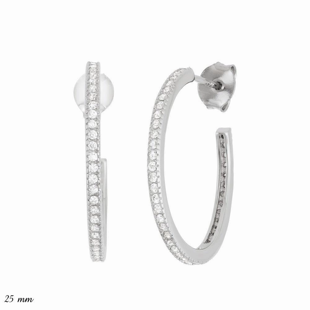 Sterling Silver Thin CZ 20mm Hoop Earrings