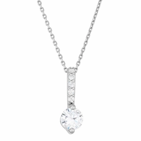 Sterling Silver Thin CZ Bar Pendant