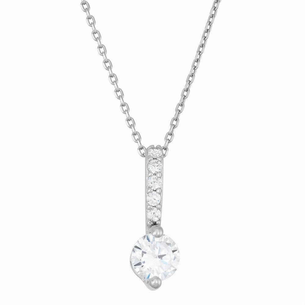 Sterling Silver Thin CZ Bar Pendant