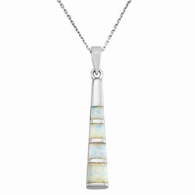 Sterling Silver Thin Long White Inlay Opal Long Pendant