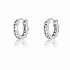 Sterling Silver Tiny Inside-Outside Channel Set CZ Hoop Earrings