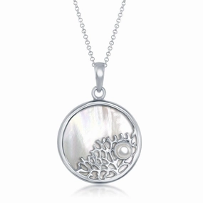 Sterling Silver Tree Branch with Small Pearl Round Pendant - MOP