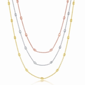Sterling Silver Tri Color Oval Beaded Necklace