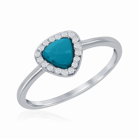 Sterling Silver Triangle Turquoise with CZ Border Ring - W-1598