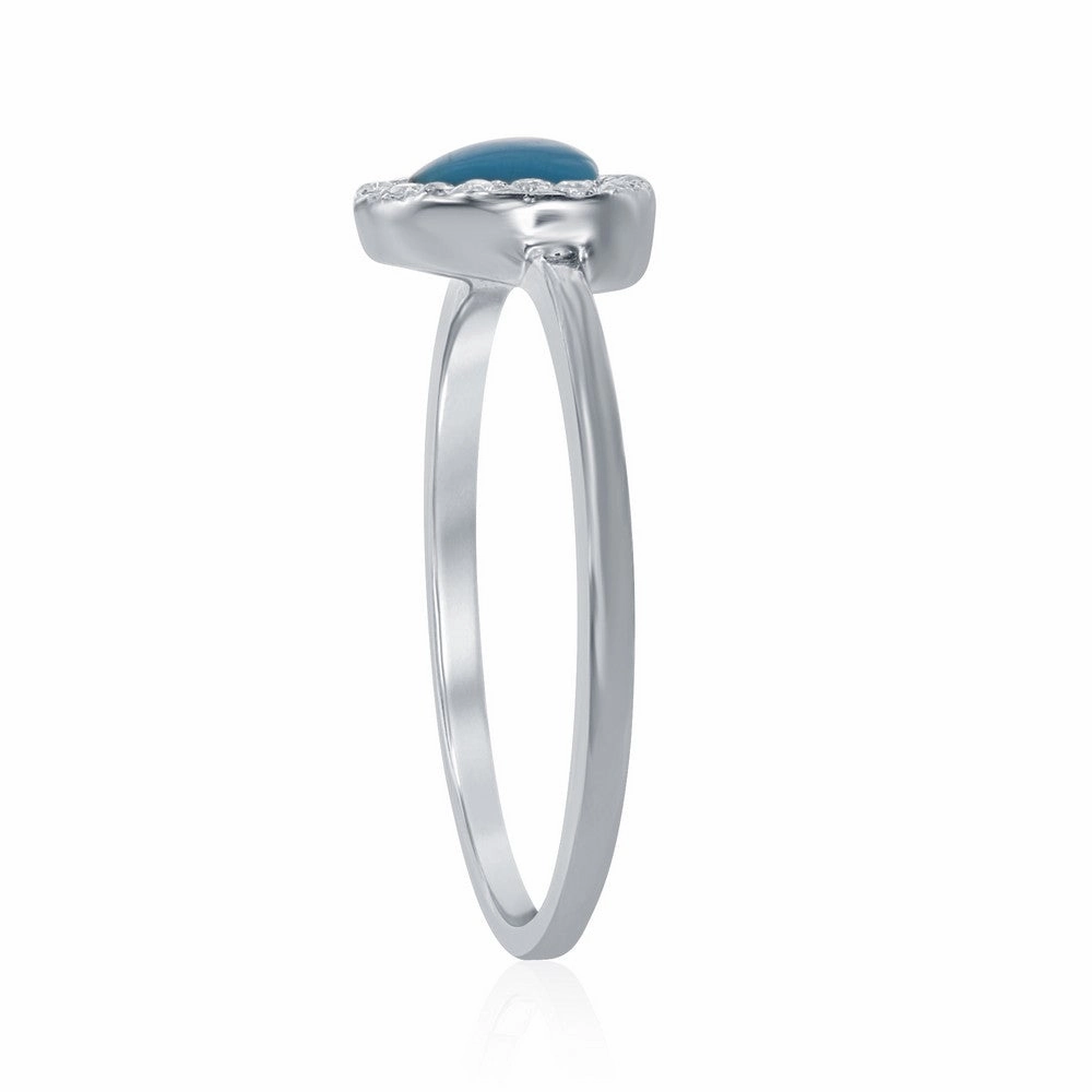 Sterling Silver Triangle Turquoise with CZ Border Ring - W-1598