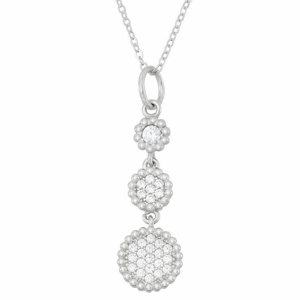 Sterling Silver Triple Round CZ with Beaded Pendant