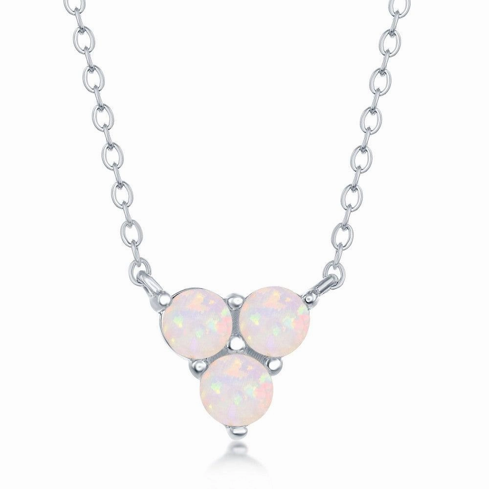 Sterling Silver Triple White Opal Cluster Necklace