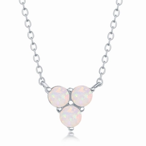 Sterling Silver Triple White Opal Cluster Necklace
