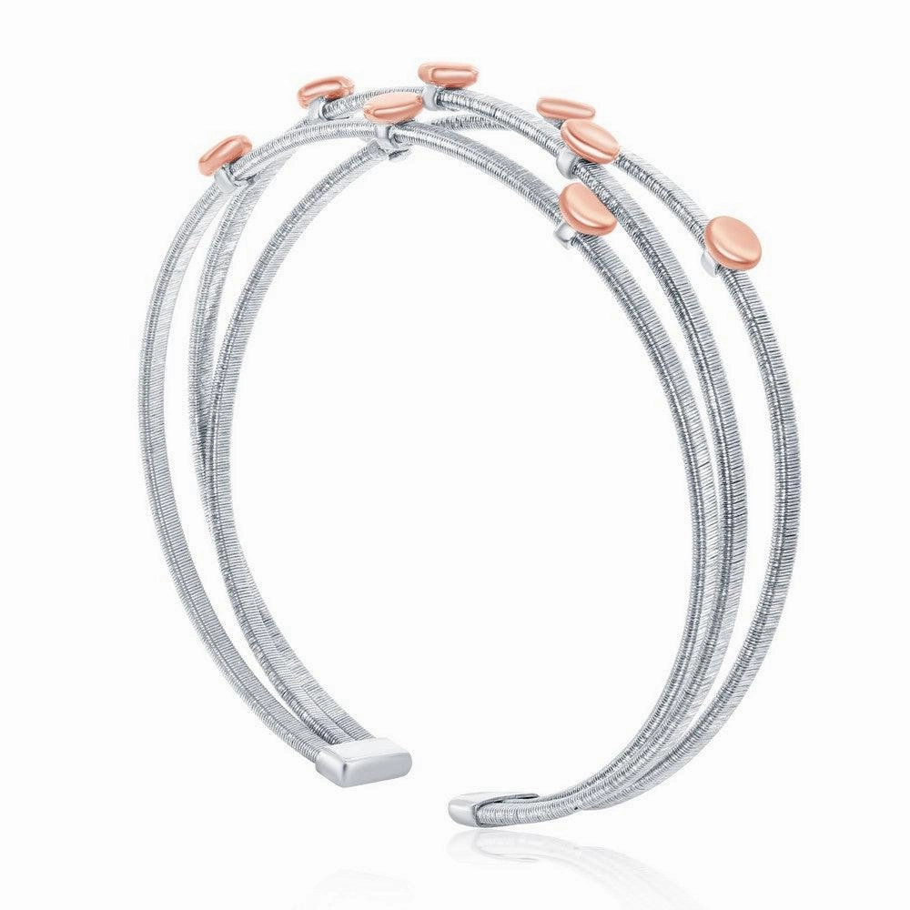 Sterling Silver Triple Wire Designer Bangle with Rose GP Beads
